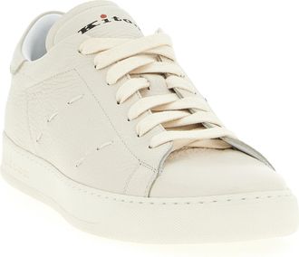 Kiton Mens White Nubuc Leather Low Top Sneakers