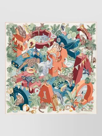 Ferragamo jungle animals amusement silk scarf