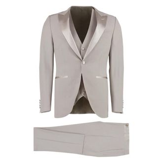 Canali Kostuums, Heren, Grijs, L, Wol, Wollen Tweedelig Pak