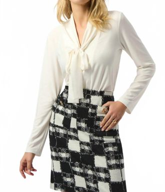 Joseph Ribkoff Pussy Bow V-Neck Long Sleeve Tunic Top In Winter White