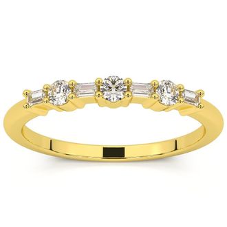Pompeii3 1/4Ct Baguette & Round Diamond Wedding Ring Stackable Band 14k Gold Lab Grown