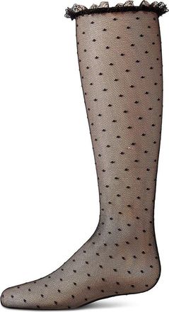MeMoi Lace Trimmed Dot Mesh Knee Sock in Black at Nordstrom, Size 6-12M