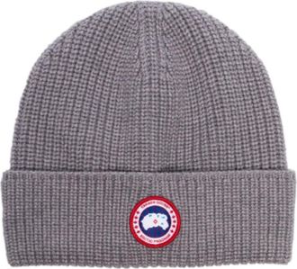 Canada Goose Logo Patch Gebreide Beanie - Heren - Hoeden - Grijs - ONE Size - Wol - Accessoires