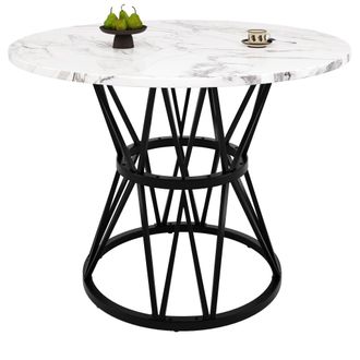 STILVORA Mesa De Comedor Redonda En Mdf Con Motivo Marmoleado, Patas Ajustables Y Base Robusta - 100&times;100&times;76 Cm, Negro