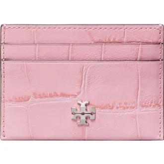 Tory Burch Charlie Croc Embossed Leather Card Case in Rose Sunset at Nordstrom