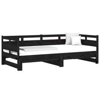 Berkfield Home Pull-out Day Bed Black Solid Wood Pine 2x(90x190) cm