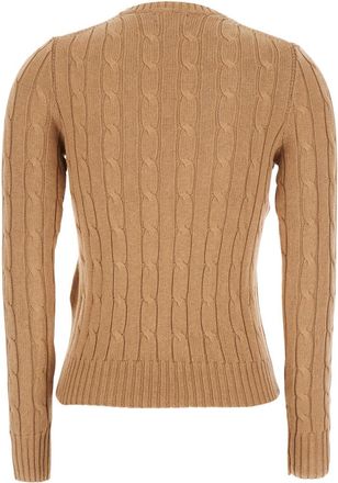 Polo Ralph Lauren Womens Beige Sweater With Embroidered Pony Detail Cotton Tops Top