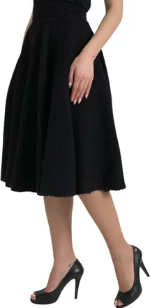 Dolce & Gabbana Womens Black High Waist A-Line Knee Length Skirt Virgin Wool Silk Nylon