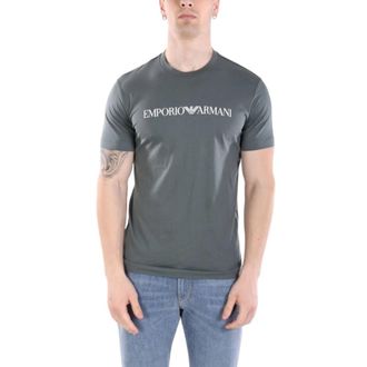 Emporio Armani Pima-jersey T-shirt met logo-opdruk - Heren - T-shirts - Blauw - M - Katoen - Tops
