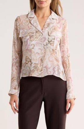 T Tahari Print Long Sleeve Crop Blouse in Light Paisley Print at Nordstrom Rack, Size X-Small