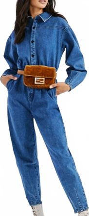 Something Navy Denim Boilersuit In Medium Blue