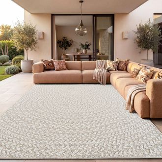 Paco Home Paco Home Alfombra Exterior Impermeable Balc&oacute;n Sala De Estar Boho Geom&eacute;trica Sisal Crema 120x170 Cm