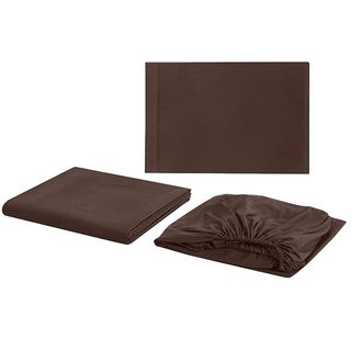 OEM Juego De S&aacute;banas De Punto De Algod&oacute;n De 4 Piezas, Suaves Y Transpirables, Con Bolsillos Profundos, 145 G/m&sup2;, Marr&oacute;n