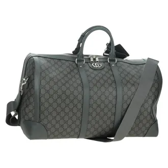 Gucci Web Trim Weekend Duffle Gg Coated Canvas Gray Pvc Handbag (Pre-Owned)
