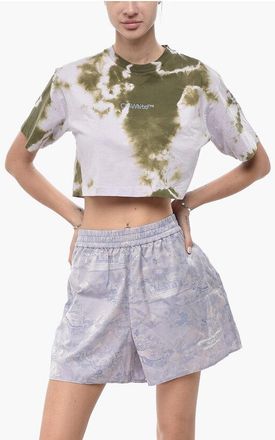 Off-white SEASONAL Tie-Dye Cotton Crop T-Shirt with Rhinestone Logo size Xxs