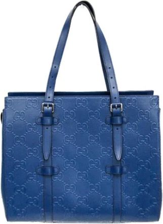 Gucci Pre-owned Leather gucci-bags - Dames - Vintage Shopper - Blauw - ONE Size - Leer - Vintage