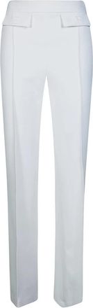Elisabetta Franchi Broek van dubbellaagse stretch cr&ecirc;pe met geborduurd logo - Dames - Slim Fit Broeken - Wit - L - Leer - Broeken