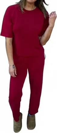 Mono B Laguna Soft Drape Cropped Pants In Garnet Red