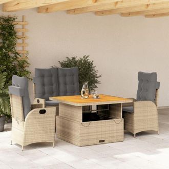 vidaXL Set De Comedor Jard&iacute;n Con Cojines 4 Pzas Rat&aacute;n Sint&eacute;tico Beige Vidaxl