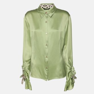 Roberto Cavalli Green Satin Long Sleeve Tops L