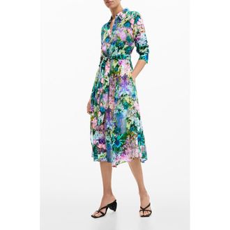Desigual Abstract Floral Print Long Sleeve Shirtdress in Yellow at Nordstrom, Size X-Small
