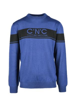 Costume National Blue Striped Virgin Wool Sweater