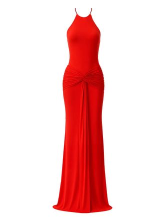 New Arrivals Euphorie knot-detail maxi dress - Red