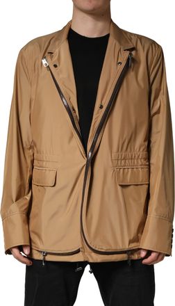 Dolce & Gabbana Mens Brown Single Breasted Layered Coat Jacket Nylon Polyester Clothing