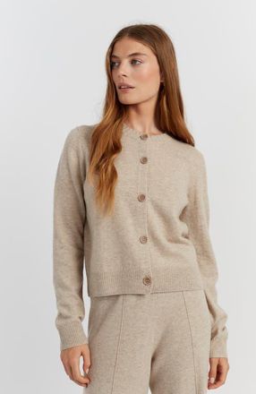 Chinti and Parker Wool Cashmere Blend Crew Neck Cropped Cardigan in Soft Oat at Nordstrom, Size X-Small