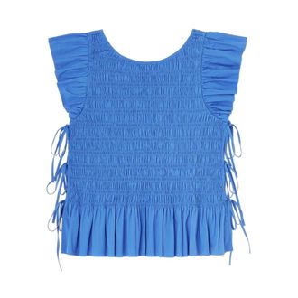 Ganni Smocked Top - female - Ganni - Sleeveless Tops - Blue - XS - Tops