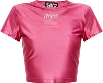 Versace Jeans Couture Bold Text Print Crop Top - Dames - T-shirts - Roze - XS - Tops