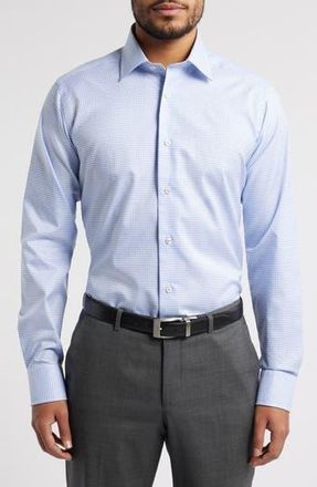David Donahue Slim Fit Check Cotton Twill Dress Shirt in Wht/Blue at Nordstrom Rack, Size 14.5 - 32/33