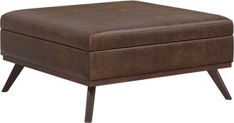 Simpli Home Owen 40In Mid Century Modern Square Xl Coffee Table Storage Ottoman