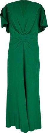 Victoria Beckham Gathered Midi Dress in Green Wool