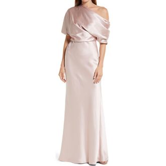 Amsale One-Shoulder Fluid Satin Gown in Rose Quartz at Nordstrom, Size 14