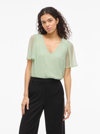 Vila T-Shirt VILA VIFALIA V-NECK S/S TOP - NOOS, Damen, Gr. 34, smoke gr&uuml;n, Jersey, Obermaterial: 100% Polyester, unifarben, regular fit normal, V-Ausschni