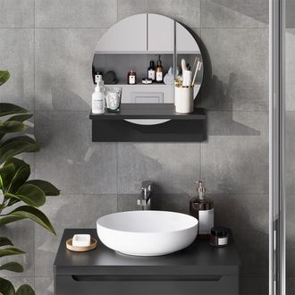 Vicco Espejo De Ba&ntilde;o Elyra, Negro, 40 X 47.5 Cm Con Estante, Vicco