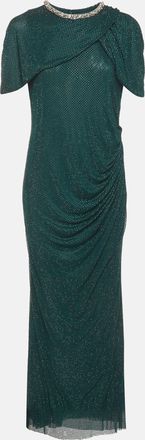 Self Portrait Self Portrait Green Rhinestone Embellished Knit Maxi Dress