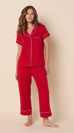 The Cats Pajamas Pima Knit Cropped Pajama Set in Classic Red at Nordstrom, Size X-Small