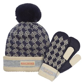 Sealskinz Sealskinz Unisex Waterproof Bobble Hat with Knitted Mitten For Men and Women - Navy - Size L/XL