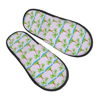 Generic Fleece Slippers 3D Palm Tree Furry Plush Slippers Non-Slip Anti-Slide Slipper For Room Winter Travel M