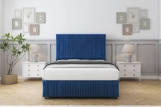 Comfort Beds The Foxy Plush Divan Set 2 Drawers-54 Headboard-Footboard in Navy | Size: Small Double