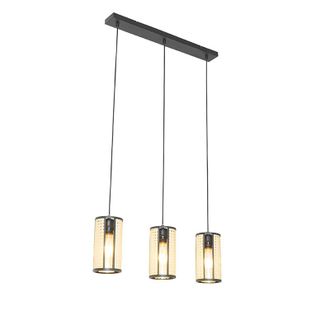 QAZQA Oriental L&aacute;mpara Colgante Oriental Negra Con Rat&aacute;n 3-luces Alargada - Akira /acero Alargada Adecuado Para Led Max. 3 X 40 Watt - Qazqa