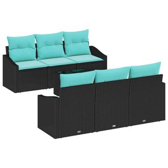 vidaXL Juego De Sof&aacute; 7 Uds. 3-n&uacute;mero De Plazas Negro Y Turquesa Vidaxl