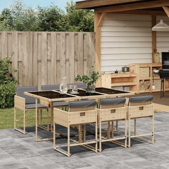 vidaXL Vidaxl - Set Comedor De Jard&iacute;n 7 Pzas Con Cojines Rat&aacute;n Sint&eacute;tico Beige