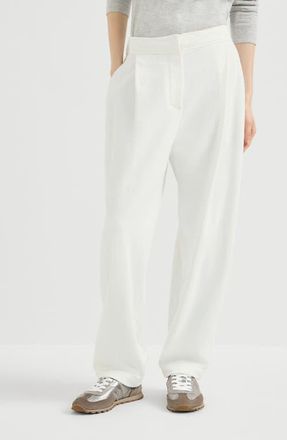 Brunello Cucinelli Cotton smooth French terry pleated track trousers in White at Nordstrom, Size Xx-Large