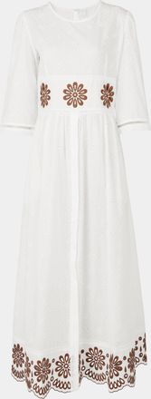 Loretta Caponi Uva Embroidered Cotton Long Dress