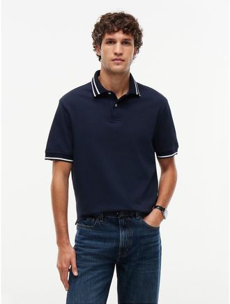 Tommy Hilfiger Mens Regular Fit Foulard Jacquard Polo - Navy Blue - XL