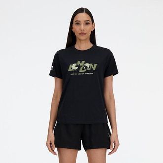 New Balance Womens London Edition Graphic T-Shirt in Black Cotton Jersey, size Medium