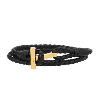 Tom Ford Bracelets, male, Black, Size: L Braided Leather T Bracelet